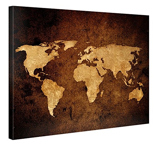 Premium Kunstdruck Wand-Bild - Vintage World Map - 100x75cm - Leinwand-Druck in deutscher Marken-Qualität - Leinwand-Bilder auf Holz-Keilrahmen als moderne Wanddekoration