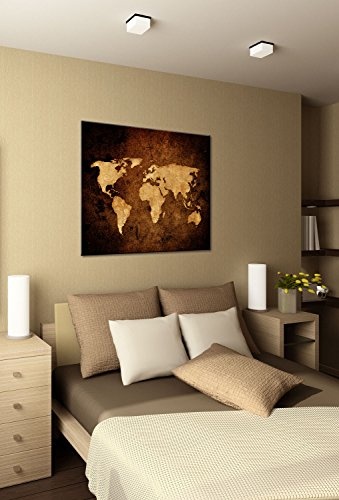 Premium Kunstdruck Wand-Bild - Vintage World Map - 100x75cm - Leinwand-Druck in deutscher Marken-Qualität - Leinwand-Bilder auf Holz-Keilrahmen als moderne Wanddekoration
