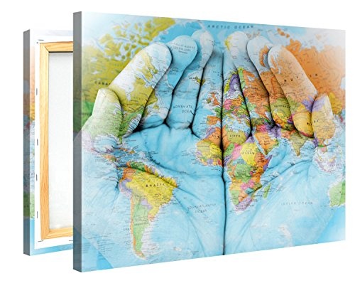 Premium Kunstdruck Wand-Bild - The World in Your Hands - 100x75cm XXL Leinwand-Druck in deutscher Marken-Qualität - Leinwand-Bilder auf Holz-Keilrahmen als moderne Wohnzimmer-Deko ...