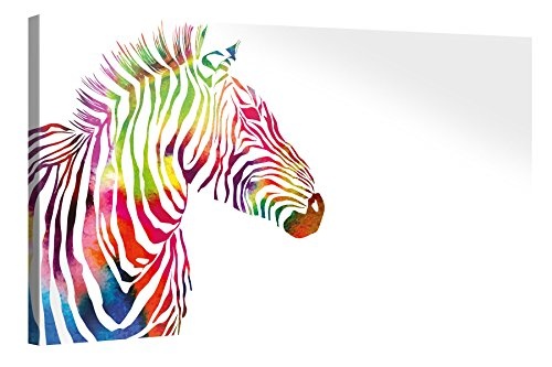 Premium Kunstdruck Wand-Bild - Colourful Zebra - 100x50cm XXL Leinwand-Druck in deutscher Marken-Qualität - Leinwand-Bilder auf Holz-Keilrahmen als moderne Wohnzimmer-Deko ...