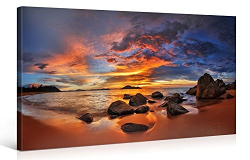 Premium Kunstdruck Wand-Bild - Colourful Sunset Over Island - 100x50cm Leinwand-Druck in deutscher Marken-Qualität - Leinwand-Bilder auf Holz-Keilrahmen als moderne Wanddekoration