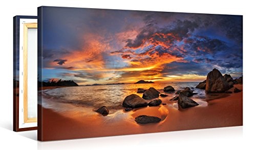 Premium Kunstdruck Wand-Bild - Colourful Sunset Over Island - 100x50cm Leinwand-Druck in deutscher Marken-Qualität - Leinwand-Bilder auf Holz-Keilrahmen als moderne Wanddekoration