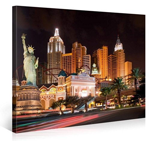 Premium Kunstdruck Wand-Bild - Las Vegas Ny Town - 100x75cm Leinwand-Druck in deutscher Marken-Qualität - Leinwand-Bilder auf Holz-Keilrahmen als moderne Wanddekoration