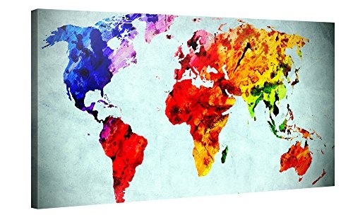 Premium Kunstdruck Wand-Bild - World Map in Watercolour Style - 100x50cm - Leinwand-Druck in deutscher Marken-Qualität - Leinwand-Bilder auf Holz-Keilrahmen als moderne Wanddekoration