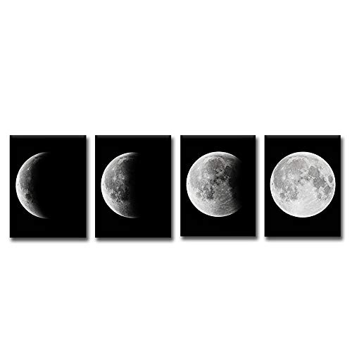 VNEIRW 4pc Premium Leinwanddruck - Mond Eclipse-Prozess, Kunstdruck Auf Leinwand Auf für Schlaf- Und Wohnzimmer Von Gallery of Innovative Art (20 X 30cm)