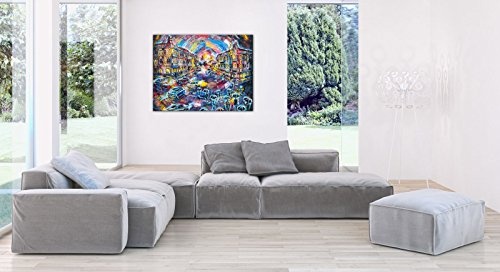 Premium Kunstdruck Wand-Bild - Abstract City in Watercolour Style - 100x75cm - Leinwand-Druck in deutscher Marken-Qualität - Leinwand-Bilder auf Holz-Keilrahmen als moderne Wanddekoration