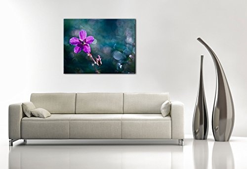 Premium Kunstdruck Wand-Bild - Tiny Purple Water Flower - 100x75cm Leinwand-Druck in deutscher Marken-Qualität - Leinwand-Bilder auf Holz-Keilrahmen als moderne Wanddekoration