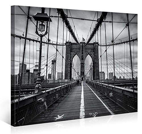Gallery of Innovative Art - Brooklyn Bridge Black And White - 100x75cm Premium Kunstdruck Wand-Bild - Leinwand-Druck in deutscher Marken-Qualität - Leinwand-Bilder auf Holz-Keilrahmen als moderne Wanddekoration