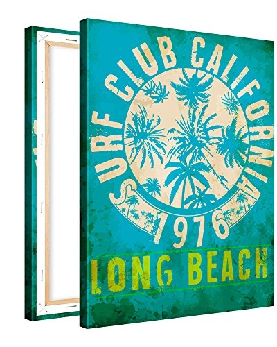 Gallery of Innovative Art Premium Leinwanddruck 75x100cm - Long Beach Surf Club - Kunstdruck Auf Leinwand Auf 2cm Holz-Keilrahmen Für Wohn- Und Schlafzimmer