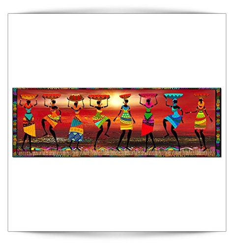 decomonkey Bilder Afrika Frau 120x40 cm 1 Teilig Leinwandbilder Bild auf Leinwand Vlies Wandbild Kunstdruck Wanddeko Wand Wohnzimmer Wanddekoration Deko oragne Mozaic Sonne