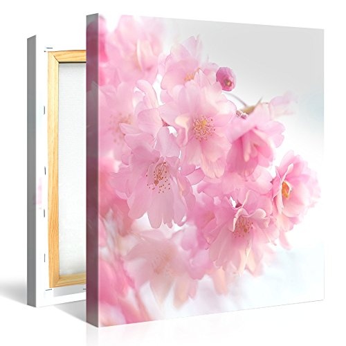 Premium Kunstdruck Wand-Bild - Pink Cherry Blossoms - 80x80cm Leinwand-Druck in deutscher Marken-Qualität - Leinwand-Bilder auf Holz-Keilrahmen als moderne Wanddekoration