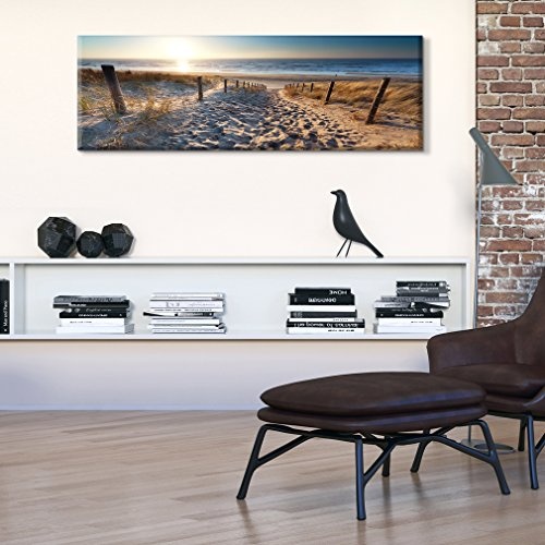 decomonkey Bilder Strand Sonnenuntergang 135x45 cm 1 Teilig Leinwandbilder Bild auf Leinwand Vlies Wandbild Kunstdruck Wanddeko Wand Wohnzimmer Wanddekoration Deko Meer Natur Landschaft