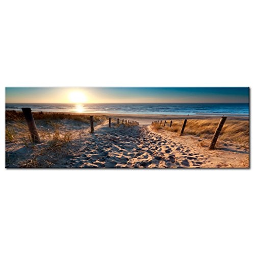 decomonkey Bilder Strand Sonnenuntergang 135x45 cm 1 Teilig Leinwandbilder Bild auf Leinwand Vlies Wandbild Kunstdruck Wanddeko Wand Wohnzimmer Wanddekoration Deko Meer Natur Landschaft