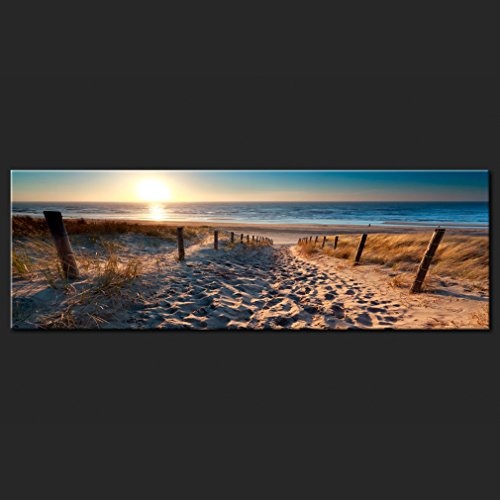 decomonkey Bilder Strand Sonnenuntergang 135x45 cm 1 Teilig Leinwandbilder Bild auf Leinwand Vlies Wandbild Kunstdruck Wanddeko Wand Wohnzimmer Wanddekoration Deko Meer Natur Landschaft