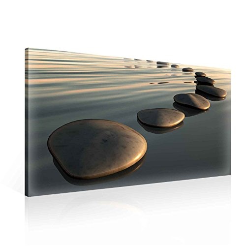 Wasser Steine Sonne Leinwand Bilder (PP138O1FW) - Wallsticker Warehouse - Size O1 - 100cm x 75cm - 230g/m2 Canvas - 1 Piece