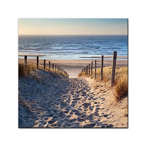Wandbild - Schöner Weg zum Strand III - Bild auf Leinwand - 40x40 cm einteilig - Leinwandbilder - Urlaub, Sonne & Meer - Nordsee - Dünen mit Strandgräsern - Idylle - Erholung