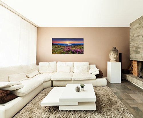120x60cm - Fotodruck auf Leinwand und Rahmen Ukraine Blumenwiese Berge Sonne Natur - Leinwandbild auf Keilrahmen modern stilvoll - Bilder und Dekoration