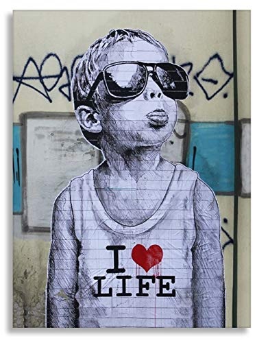 Kunstbruder, Druck auf leinwand Banksy Graffiti - Bild I Love My Life Bild fertig auf Keilrahmen Kunstdrucke, Wandbilder, Bilder zur Dekoration - direkt vom (50x70 cm)