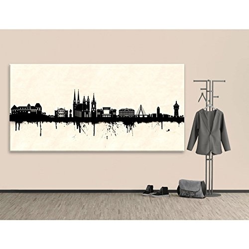 Kunstbruder Halle Skyline SW (div. Grš§en) - Kunst Druck auf Leinwand 70x140cm