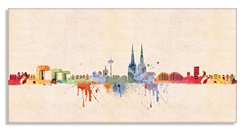Kunstbruder Kunst Druck auf Leinwand - Skyline Köln DiChyk (Div. Farben & Größen) Bild fertig auf Keilrahmen ! Graffiti Like Banksy Art Gemälde Kunstdrucke, W (90x180 cm)