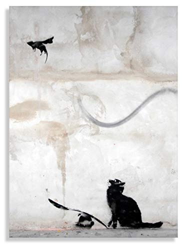 Banksy Katze Wandbilder t Graffiti - Bild 40x30cm Cat n Bat ! Bild fertig auf Keilrahmen ! Pop Art Gemälde Kunstdrucke, Wandbilder, Bilder zur De (30x40cm)