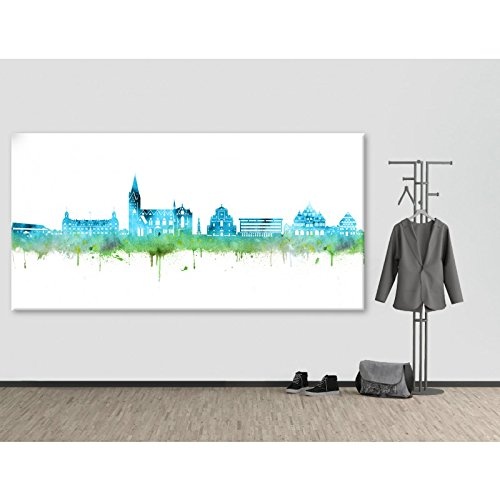 Kunstbruder Paderborn Skyline - Blau (Div. Größen) - Kunst Druck auf Leinwand 50x100cm