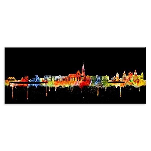 Kunstbruder Aschaffenburg Skyline - Neon (div. Größen) - Kunst Druck auf Leinwand 60x150cm