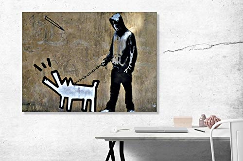 Kunstbruder Banksy Foto auf Leinwand/X Keith Haring Dog/Kunstdruck, Wandbild, fertig auf Keilrahmen 80 x 60 cm (60x80cm)