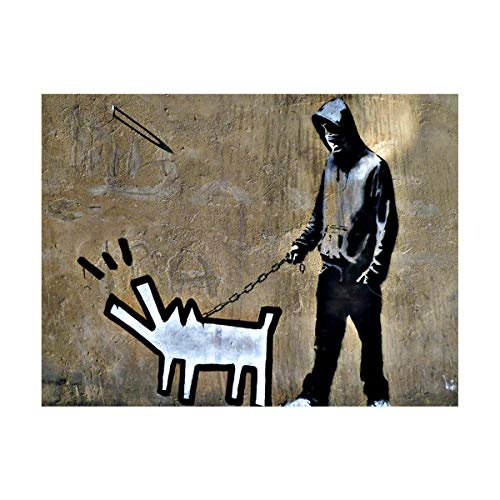 Kunstbruder Banksy Foto auf Leinwand/X Keith Haring Dog/Kunstdruck, Wandbild, fertig auf Keilrahmen 80 x 60 cm (60x80cm)