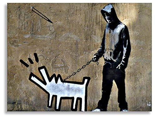 Kunstbruder Banksy Foto auf Leinwand/X Keith Haring Dog/Kunstdruck, Wandbild, fertig auf Keilrahmen 80 x 60 cm (60x80cm)