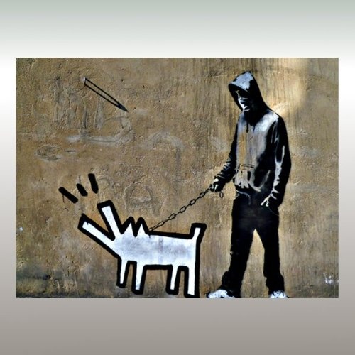 Kunstbruder Banksy Foto auf Leinwand/X Keith Haring Dog/Kunstdruck, Wandbild, fertig auf Keilrahmen 80 x 60 cm (60x80cm)