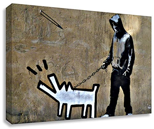 Kunstbruder Banksy Foto auf Leinwand/X Keith Haring Dog/Kunstdruck, Wandbild, fertig auf Keilrahmen 80 x 60 cm (60x80cm)