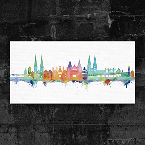 Kunstbruder Lübeck Skyline - Light (Div. Grössen) - Kunst Druck auf Leinwand 50x100cm