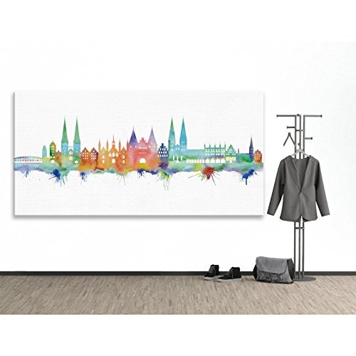 Kunstbruder Lübeck Skyline - Light (Div. Grössen) - Kunst Druck auf Leinwand 50x100cm