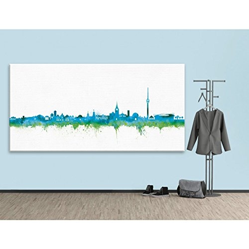 Kunstbruder Stuttgart Skyline - Blau (Div. Größen) - Kunst Druck auf Leinwand 30x60cm