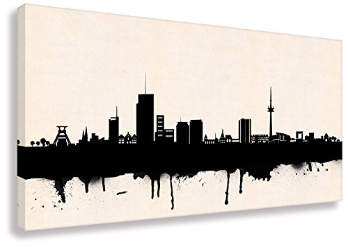 Kunstbruder Essener Skyline - Schwarz/Weiß 20x50cm - by Stadt Essen Kunstdruck 2cm (div. Varianten/Größen)- Leinwandbild Wandbild/fertig aufgespannt/fertig zum aufhängen