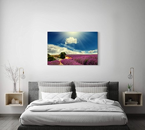 Paul Sinus Art Leinwandbilder | Bilder Leinwand 120x80cm Lavendel Felder Bei Blauem Himmel