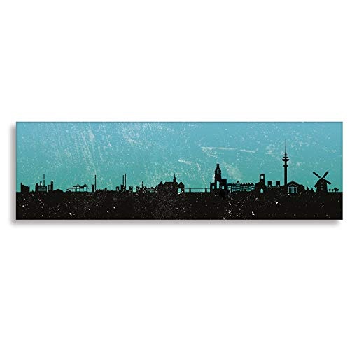 Kunstbruder Wandbild Leinwandbild Kunstdruck Skyline Duisburg Türkis Leinwand (div. Größen) Bild fertig auf Keilrahmen ! Graffiti Like Banksy Art Gemälde Bilder (30x90cm)