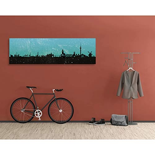 Kunstbruder Wandbild Leinwandbild Kunstdruck Skyline Duisburg Türkis Leinwand (div. Größen) Bild fertig auf Keilrahmen ! Graffiti Like Banksy Art Gemälde Bilder (30x90cm)