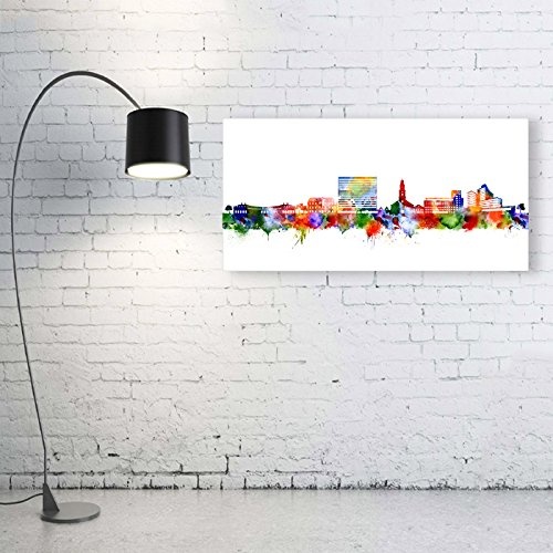 Kunstbruder Erlangen Stadt Skyline - Wandbild - Light (Div. Größen) - Kunst Druck auf Leinwand 60x120cm