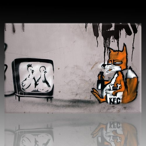 Bild auf Leinwand Banksy Graffiti Kunstdruck Street Art - Chicken TV (40x60 cm)