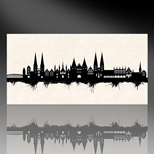 Kunstbruder Lübeck Skyline - Schwarz/Weiss (Div. Grössen) 3D 4cm - Kunst Druck auf Leinwandbild 60x120cm