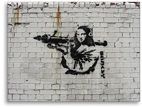 Kunstbruder Zimmerbild Mona Lisa Shoot (Div. Größen) Kunstbild 3D 4cm - Banksy Art Kunst Druck auf Leinwand Wandbild Leinwandbild Loungebild 100x150cm