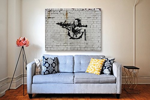 Kunstbruder Zimmerbild Mona Lisa Shoot (Div. Größen) Kunstbild 3D 4cm - Banksy Art Kunst Druck auf Leinwand Wandbild Leinwandbild Loungebild 100x150cm