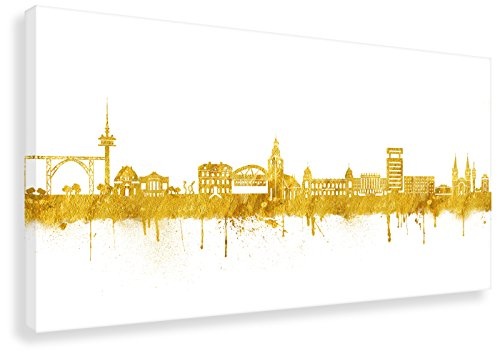 Kunstbruder Wandbild - Wuppertal Skyline Weiss/Gold (Div. Grössen) 3D 4cm - Kunst Druck auf Leinwand Graffiti Like Banksy Panorama Esszimmerbild 90x180cm