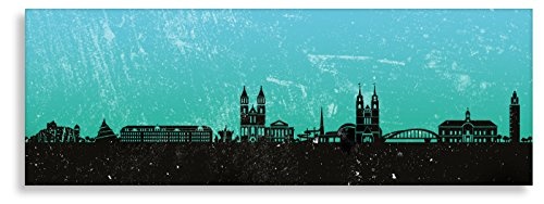 Kunstbruder Wandbild - Magdeburg Skyline - Türkis (Div. Grössen) 3D 4cm - Kunst Druck auf Leinwand Zimmerbild Loungebild Streetart Bild 60x180cm