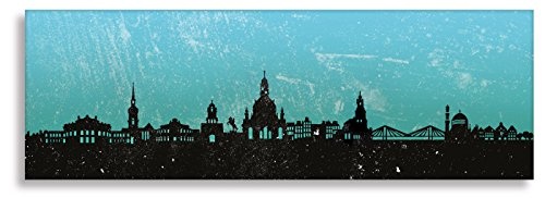 Kunstbruder Leinwandbild - Dresden Skyline - Türkis (Div. Grössen) 3D 4 cm - Wandbild Zimmerbild Loungebild 60x180cm