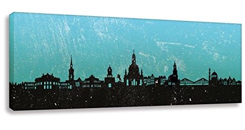 Kunstbruder Leinwandbild - Dresden Skyline - Türkis (Div. Grössen) 3D 4 cm - Wandbild Zimmerbild Loungebild 60x180cm