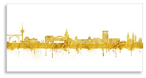 Kunstbruder Wandbild - Wuppertal Skyline Weiss/Gold (Div. Formate) - Kunstdruck Leinwandbild Panorama Street Art Like Banksy Bürobild Loungebild 80x160cm