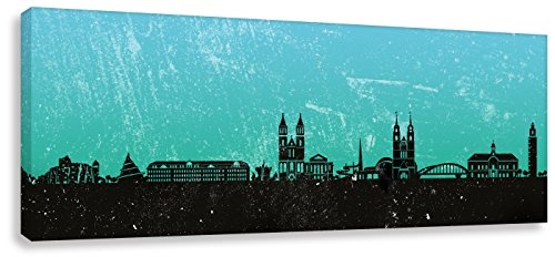 Kunstbruder Leinwandbild - Magdeburg Skyline - Türkis (Div. Grössen) - Kunstdruck Zimmerbild Wohnzimmerbild Wandbild Streetart Gemälde 50x150cm
